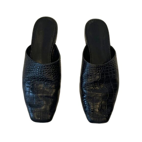 Vagabond Shoemakers Black Leather Square Toe Mules Size 37 Crocodile Embossed - Picture 5 of 11